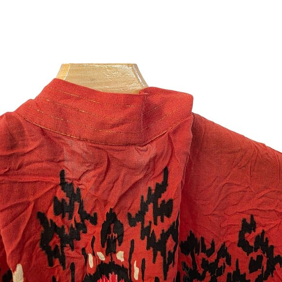 Chicos Red & Black Abstract Open Front Kimono S/M Made In China Rayon Blend - Picture 6 of 12